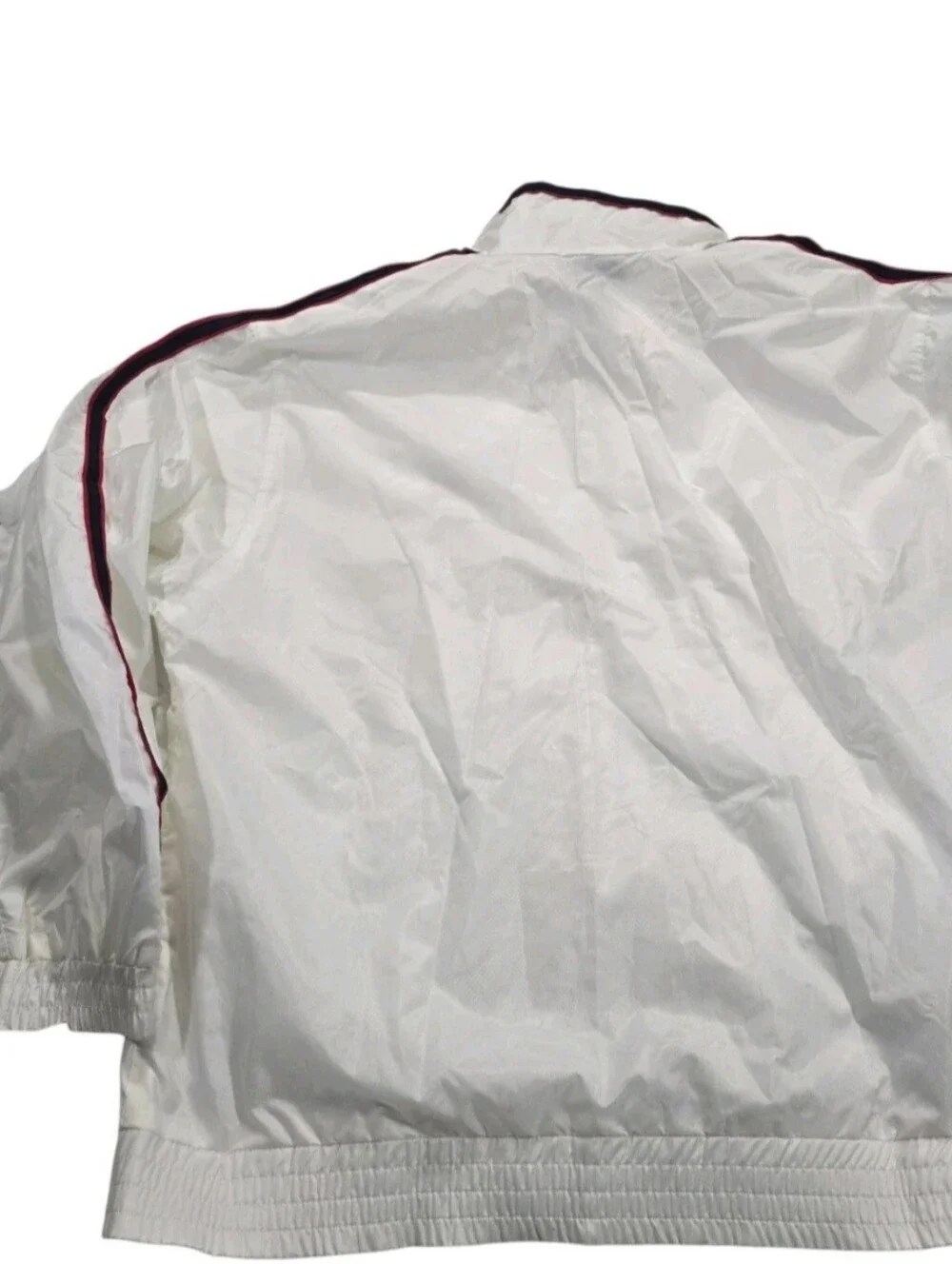 Tommy Hilfiger White Windbreaker with Red & Navy Stripe Accents